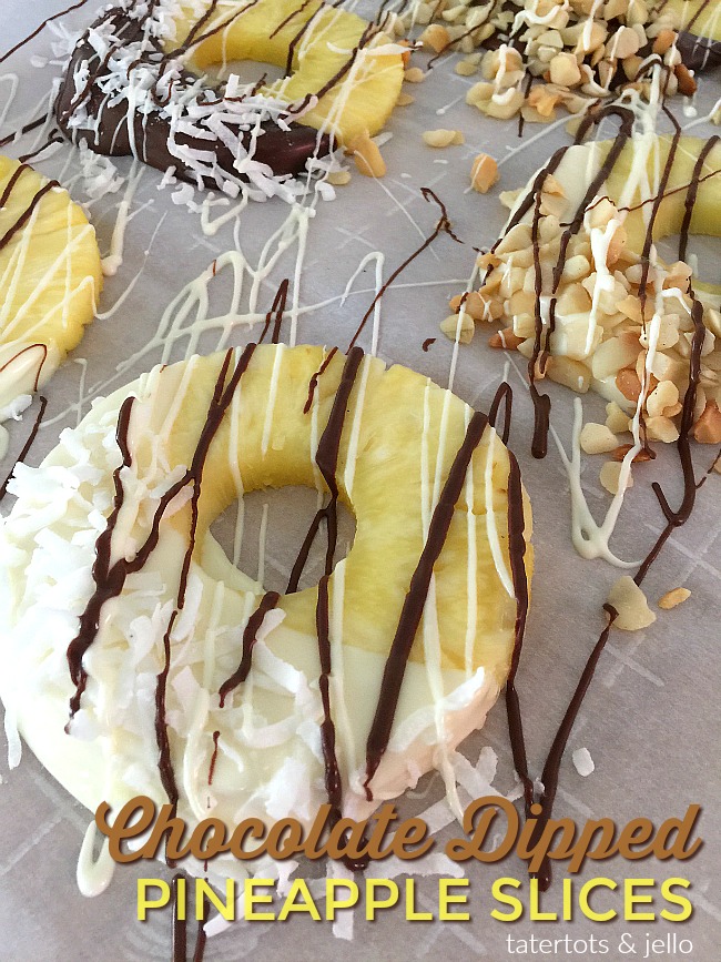 Chocolate Dipped Pineapple Slices are so easy to make and are the perfect dessert this summer!