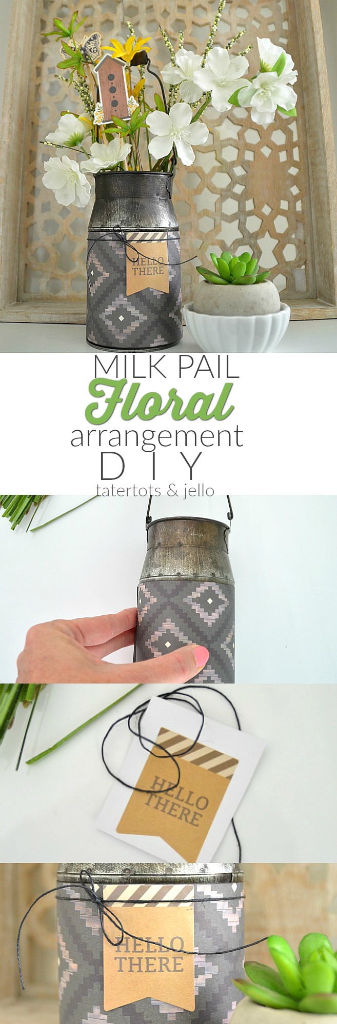 spring milk pail floral arrangement diy paper crafting tutorial 