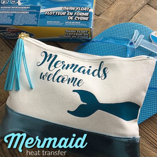Mermaid Heat Transfer Pool Bag. Make a mermaid pool bag for your teen. Fill it with things she will need for the pool this summer!