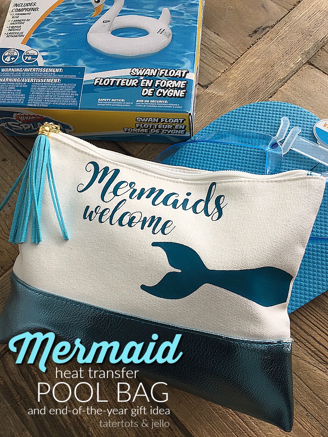 Mermaid Heat Transfer Pool Bag. Make a mermaid pool bag for your teen. Fill it with things she will need for the pool this summer!