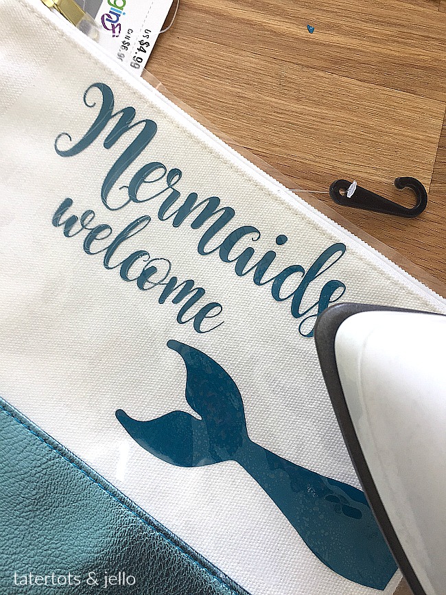 Mermaid Heat Transfer Pool Bag. Make a mermaid pool bag for your teen. Fill it with things she will need for the pool this summer!