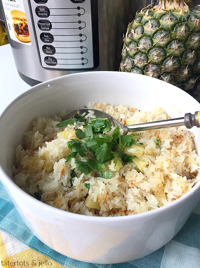 Pineapple Lime Rice is the perfect side dish this summer. The juicy tidbits of pineapple are complemented perfectly with the tart, citrus flavor of limes. And you can whip this up in 8 minutes in your pressure cooker! 