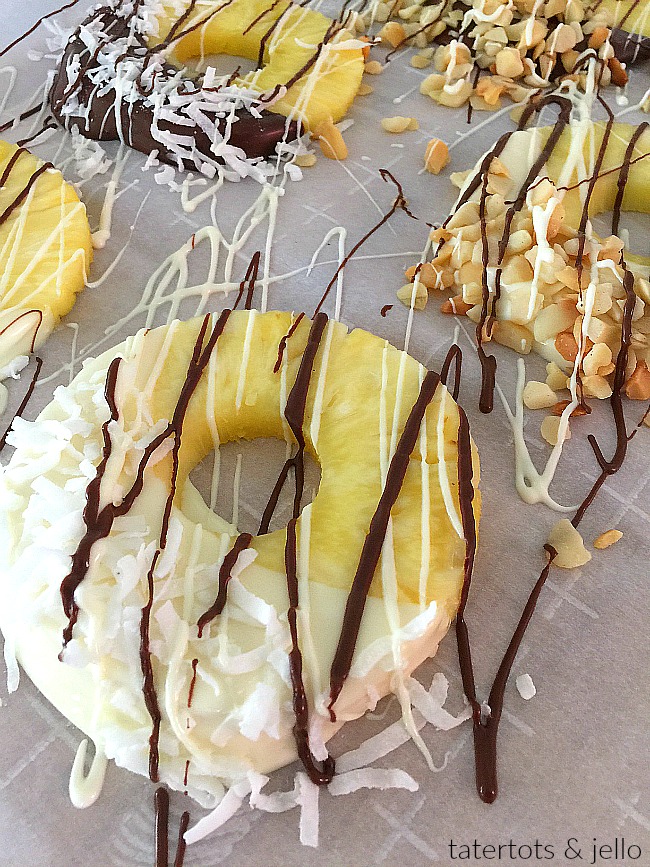 Chocolate Dipped Pineapple Slices are so easy to make and are the perfect dessert this summer! 