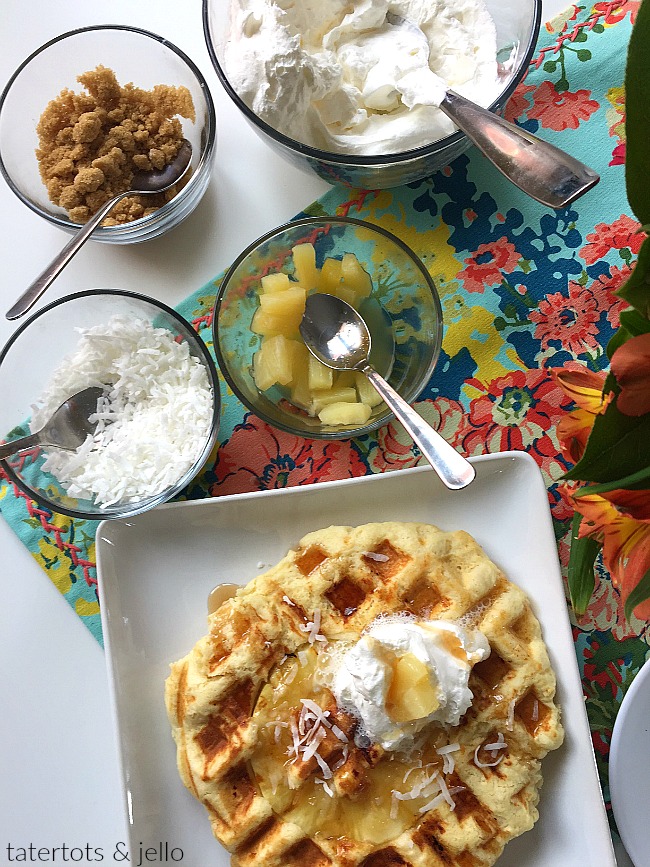 Pineapple Upside Down Waffles. Pineapple Upside Down Waffles are light and fluffy on the inside with a crisp caramelized pineapple crust. Top them with whipped cream, coconut and syrup!