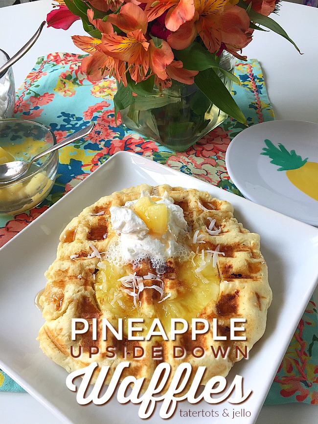 Pineapple Upside Down Waffles. Pineapple Upside Down Waffles are light and fluffy on the inside with a crisp caramelized pineapple crust. Top them with whipped cream, coconut and syrup! 