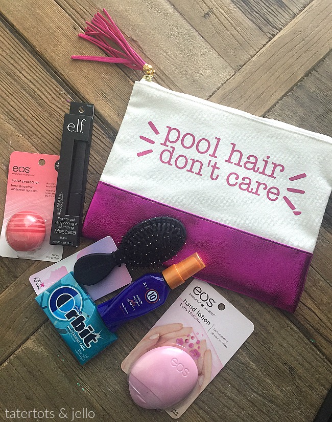 Pool Hair Don't Care Tween Pool Bag DIY and what to put in the bag. 