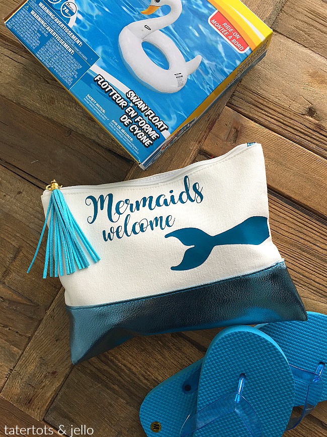Mermaid Heat Transfer Pool Bag. Make a mermaid pool bag for your teen. Fill it with things she will need for the pool this summer!