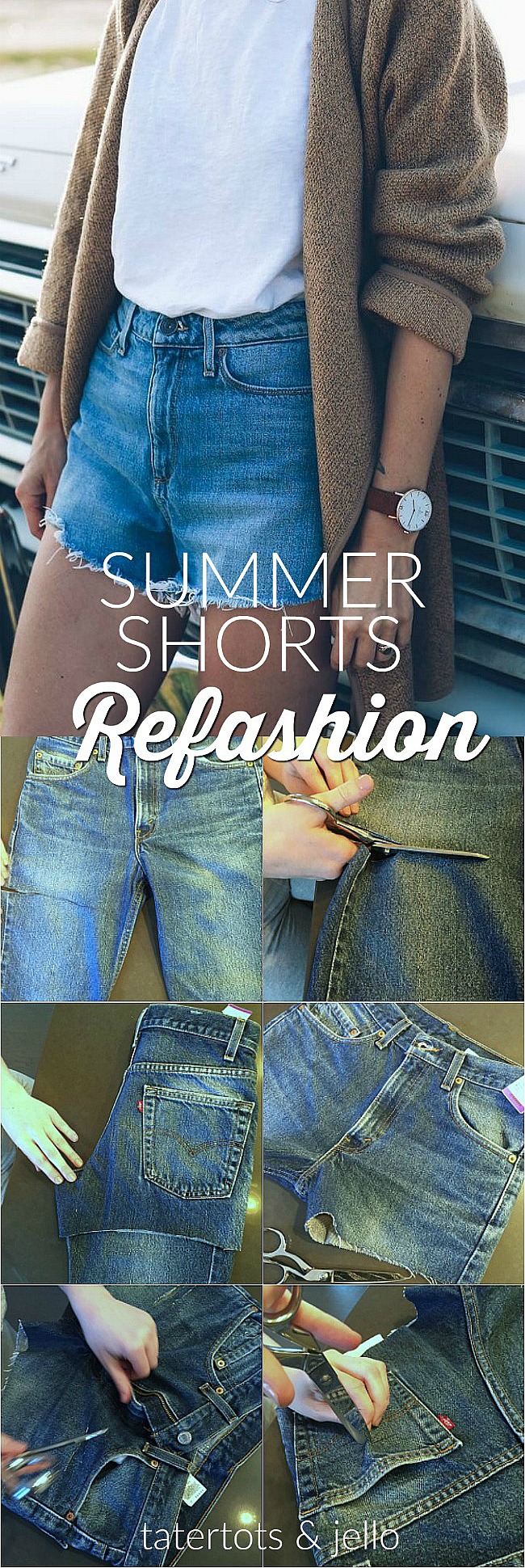 how to make womens high-waisted summer shorts from mens thrifted jeans