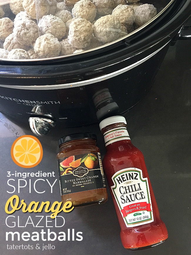 3 ingredient spicy orange glazed meatballs are the perfect easy appetizer to make for parties or summer potlucks! 