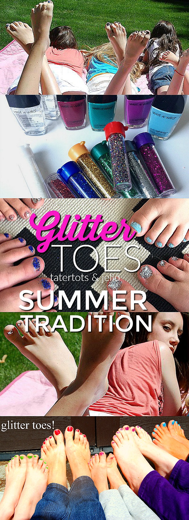 Glitter Toes Tutorial. Last Day of School Tradition - make glitter toes for summer! Your kids will love it!