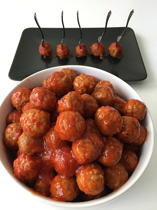3 ingredient spicy orange glazed meatballs are the perfect easy appetizer to make for parties or summer potlucks!