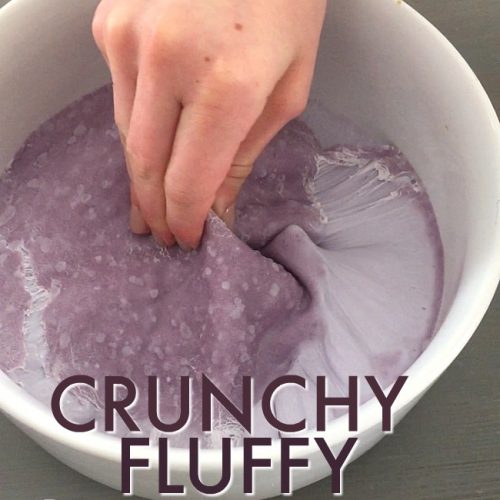 Crunchy Fluffy Iceberg Slime. Make borax-free slime, it has a crunchy top and fluffy underneath. Your kids will love making it!