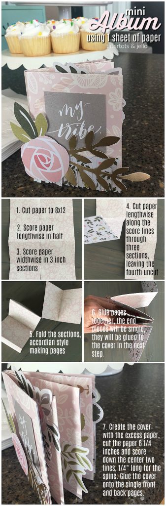 Make a Mini Scrapbook album out of ONE piece of scrapbook paper. This mini album is perfect to give instead of a card and is a wonderful craft for a girls night or party craft!