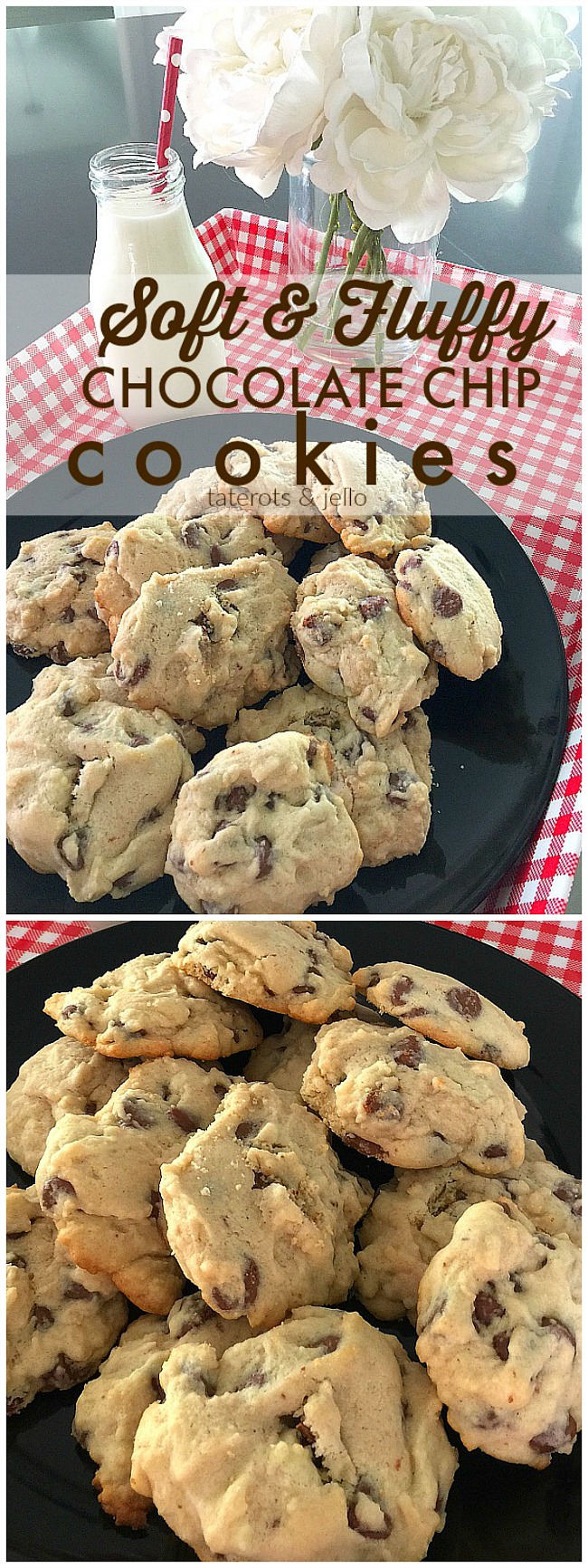 Light and Fluffy Chocolate Chip Cookies. These cookies are light and airy and filled with chocolate chips. They require no brown sugar so they are not as sweet as a traditional chocolate chip cookie, with a firm outside and soft and chewy inside.