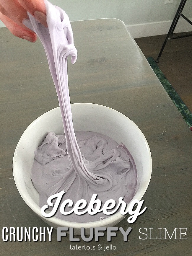 Crunchy Fluffy Iceberg Slime. Make borax-free slime, it has a crunchy top and fluffy underneath. Your kids will love making it! 