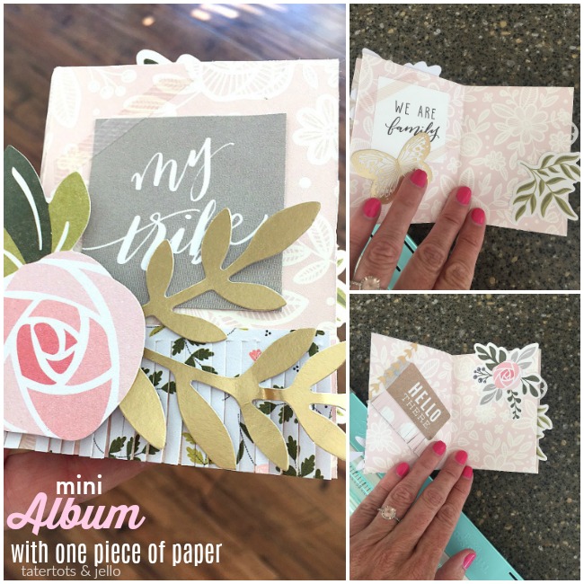 Make a Mini Scrapbook album out of ONE piece of scrapbook paper. This mini album is perfect to give instead of a card and is a wonderful craft for a girls night or party craft! 