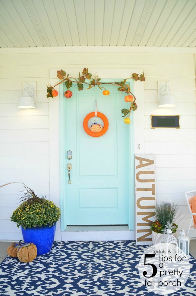 Simple and bright fall porch at tatertots and jello