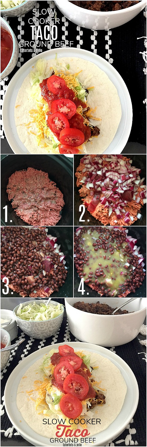 Slow Cooker Taco Meat. Layer taco meat ingredients in your slow cooker and let it cook while you are busy. It makes an easy school-night dinner.