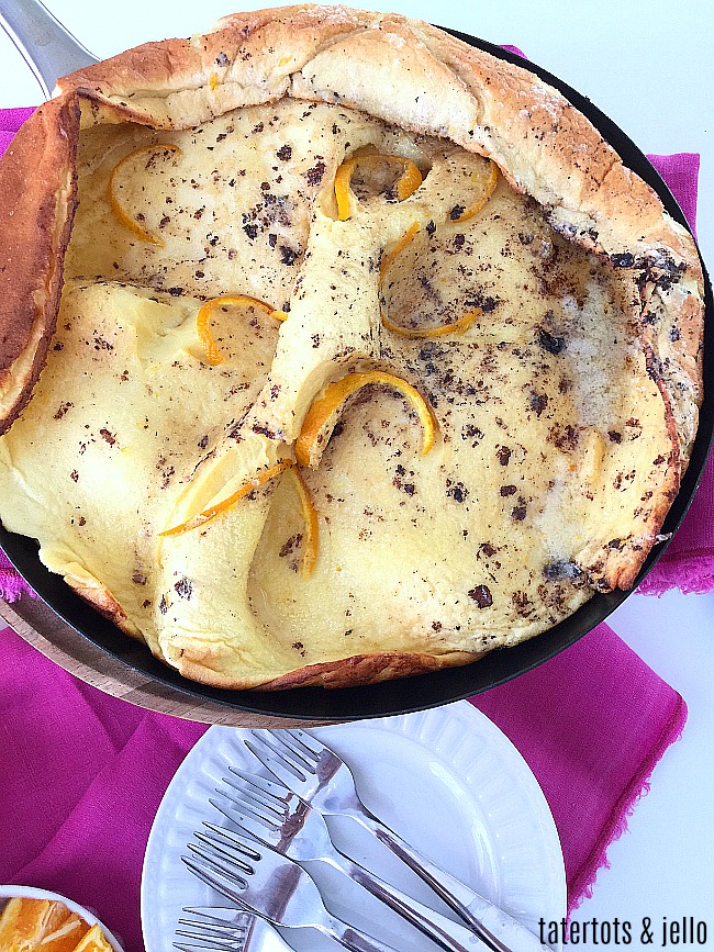 Orange Dutch Baby with Citrus Glaze. Dutch babies are giant pancakes that bake up in a skillet light and fluffy. Pour the citrus glaze over the top and serve! 