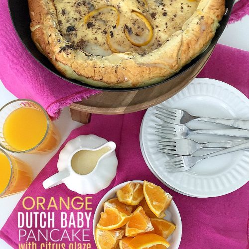 Orange Dutch Baby with Citrus Glaze. Dutch babies are giant pancakes that bake up in a skillet light and fluffy. Pour the citrus glaze over the top and serve!