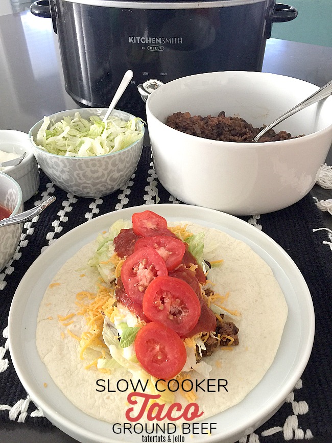 Slow Cooker Taco Meat. Layer taco meat ingredients in your slow cooker and let it cook while you are busy. It makes an easy school-night dinner. 