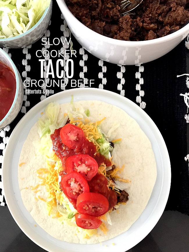 Slow Cooker Taco Meat. Layer taco meat ingredients in your slow cooker and let it cook while you are busy. It makes an easy school-night dinner.