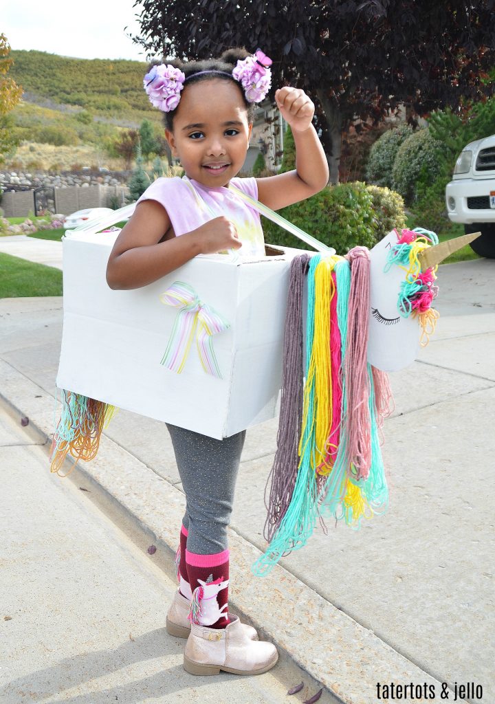 Make a Kids Unicorn Halloween Costume out of an Amazon Box! You can create so many costumes using cardboard boxes. See how to make a kids unicorn costume. It's so easy and fun!
