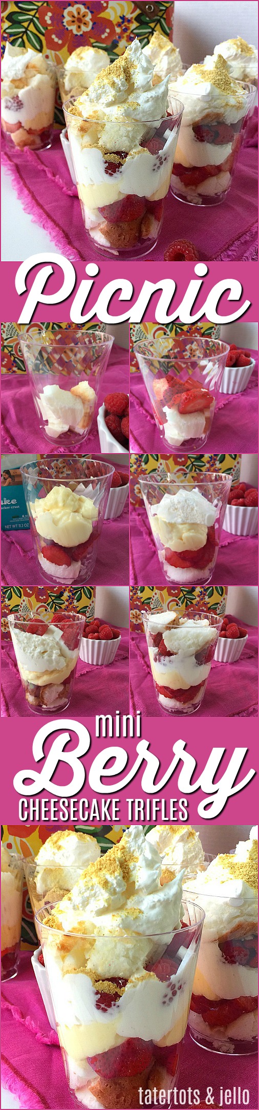 Mini Berry Cheesecake Trifles are the perfect dessert to take on a picnic. You can make them up ahead of time in clear plastic cups and then use a lid or press and seal saran wrap to keep fresh in your picnic basket. 