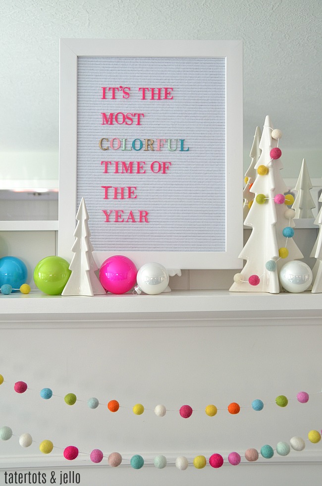 Colorful Simple Holiday Mantel. How to create a bright and colorful holiday mantel tips and tricks