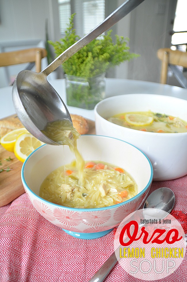 Creamy Lemon Chicken Orzo Soup with a Kick is an easy soup to make with a light, satisfying flavor. The peppers in the soup add just a tiny bit of kick to the taste. It's the perfect soup to celebrate the transition of summer going into fall with fresh lemon, Anaheim peppers, garlic, fresh  herbs and the satisfying taste of orzo to give it a hearty base. 