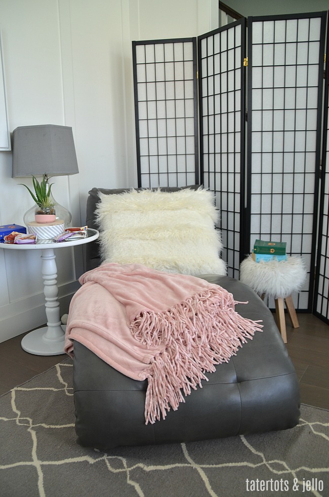 Make ANY Space a She Shed. I carved out a corner of my office for a little ME Space. A place where I can unwind, read my favorite book and enjoy my favorite treat! 