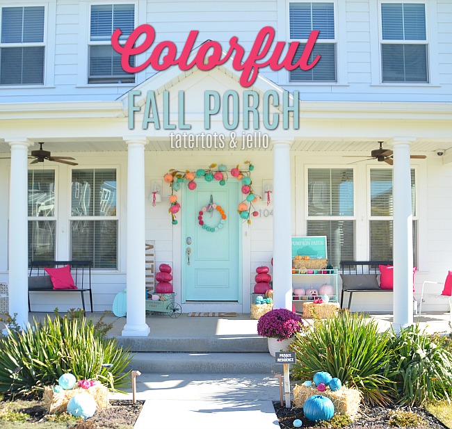 Colorful Fall Halloween Porch. So many ways to bring color into your home this fall. Colorful porch decorating ideas!