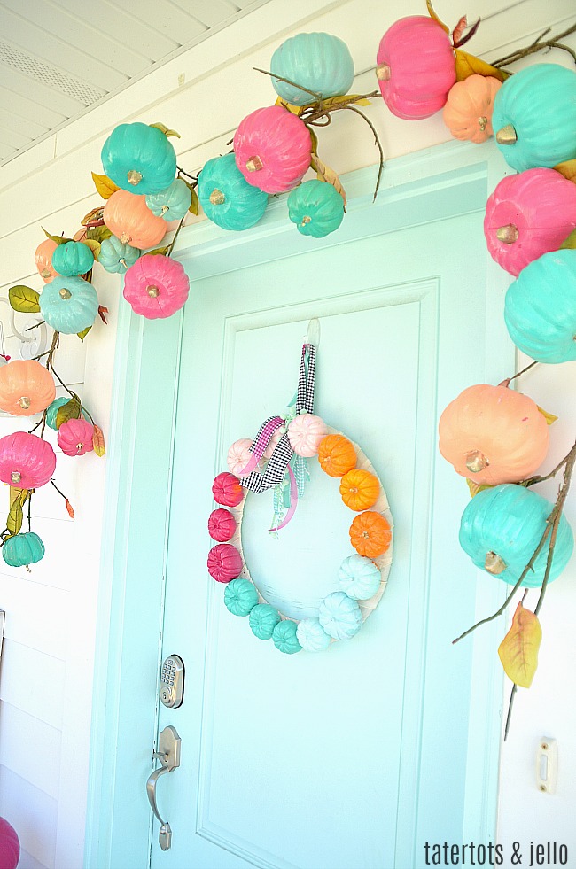 Make a Super Easy Pumpkin Rainbow Wreath for Fall!