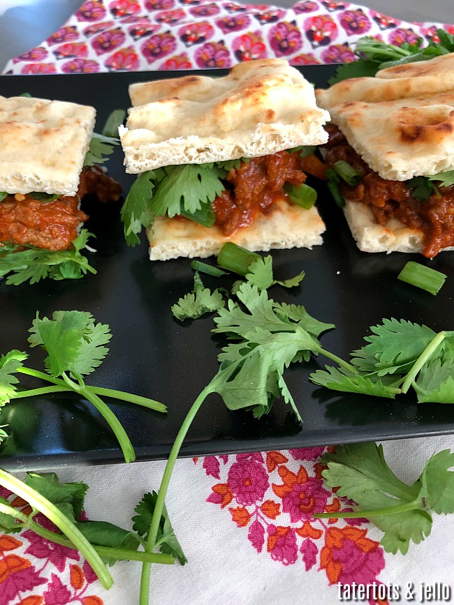 Zesty Indian Sloppy Joes are a fragrant twist your taste buds will love. Cumin, coriander and ginger create an flavorful combination, serve on naan bread and top with cilantro! 