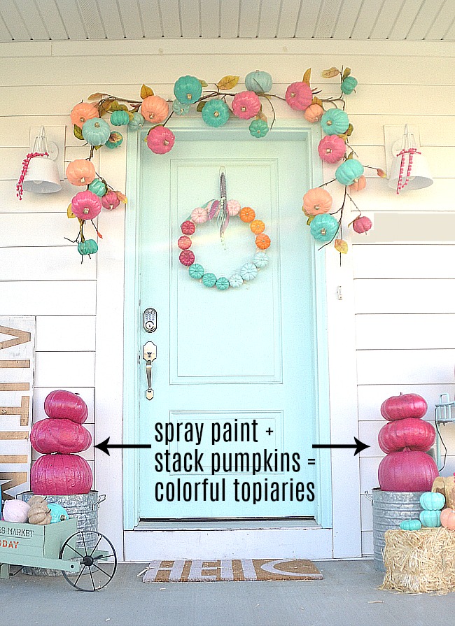 Colorful Fall Halloween Porch. So many ways to bring color into your home this fall. Colorful porch decorating ideas!