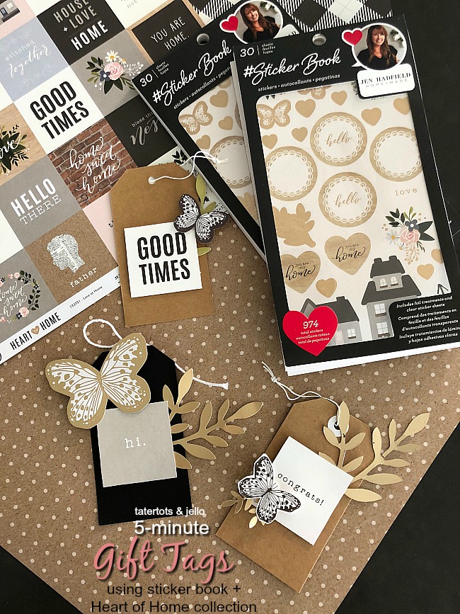Easy 5-minute gift tags. A sticker book has over 900 stickers and makes it easy to create beautiful tags.