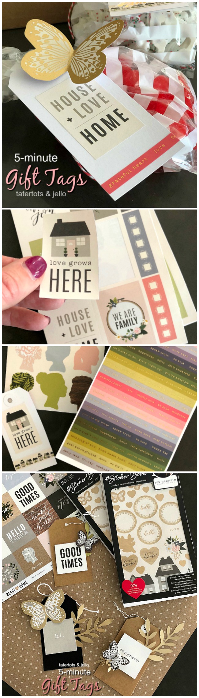 Easy 5-minute gift tags. A sticker book has over 900 stickers and makes it easy to create beautiful tags.