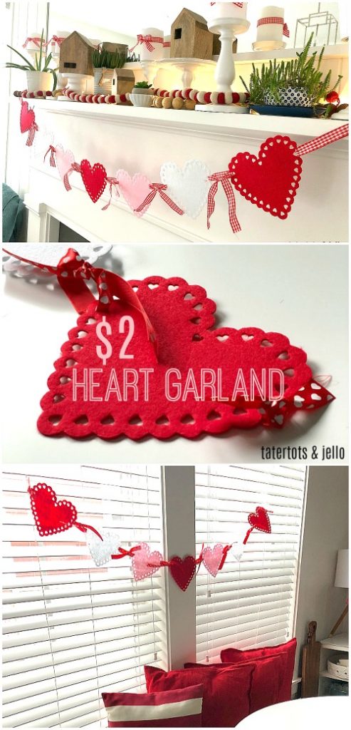 $2 Felt Scallop Heart Garland - a five minute project that's so easy to make for Valentine's Day!