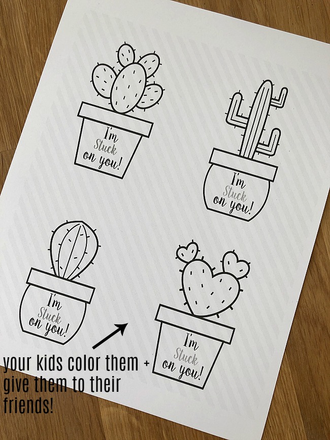 Kids Coloring Cactus Valentine's Day Printable Tags + Magentic Putty = A Delightful Valentine's Day Gift! 