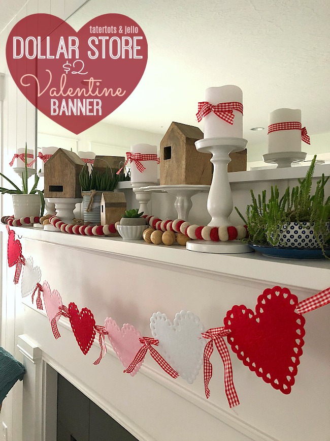 $2 Felt Scallop Heart Garland - a five minute project that's so easy to make for Valentine's Day! 