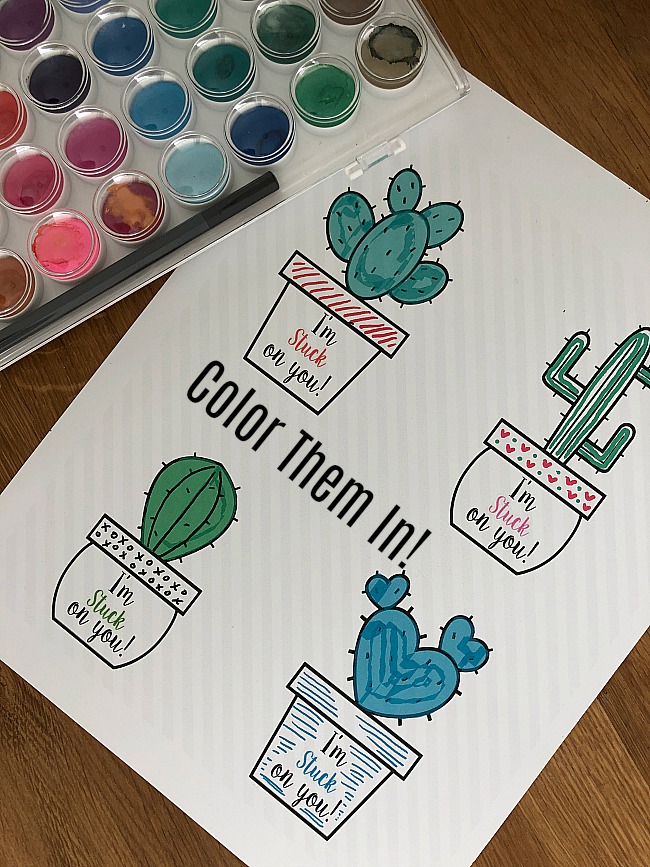 Kids Coloring Cactus Valentine's Day Printable Tags + Magentic Putty = A Delightful Valentine's Day Gift! 