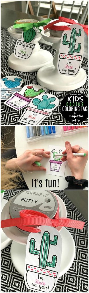 Magnetic Putty + Kids Coloring Cactus Valentine Tags 