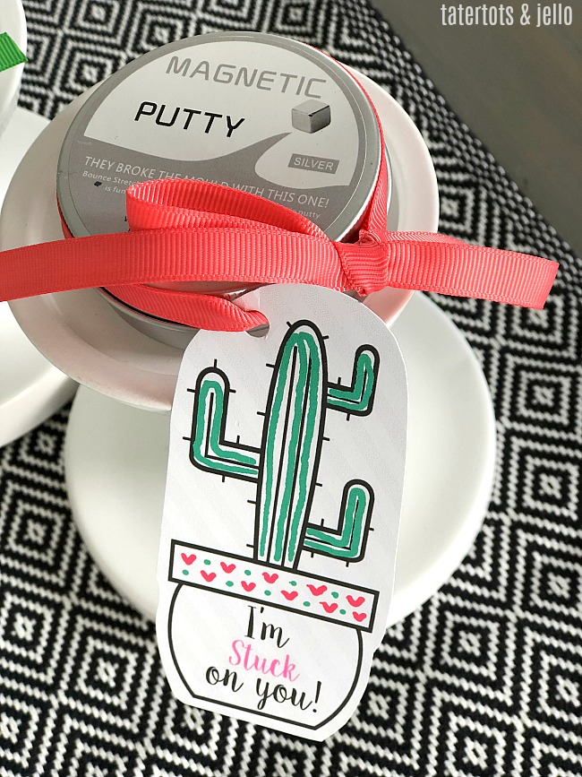 Kids Coloring Cactus Valentine's Day Printable Tags + Magentic Putty = A Delightful Valentine's Day Gift! 