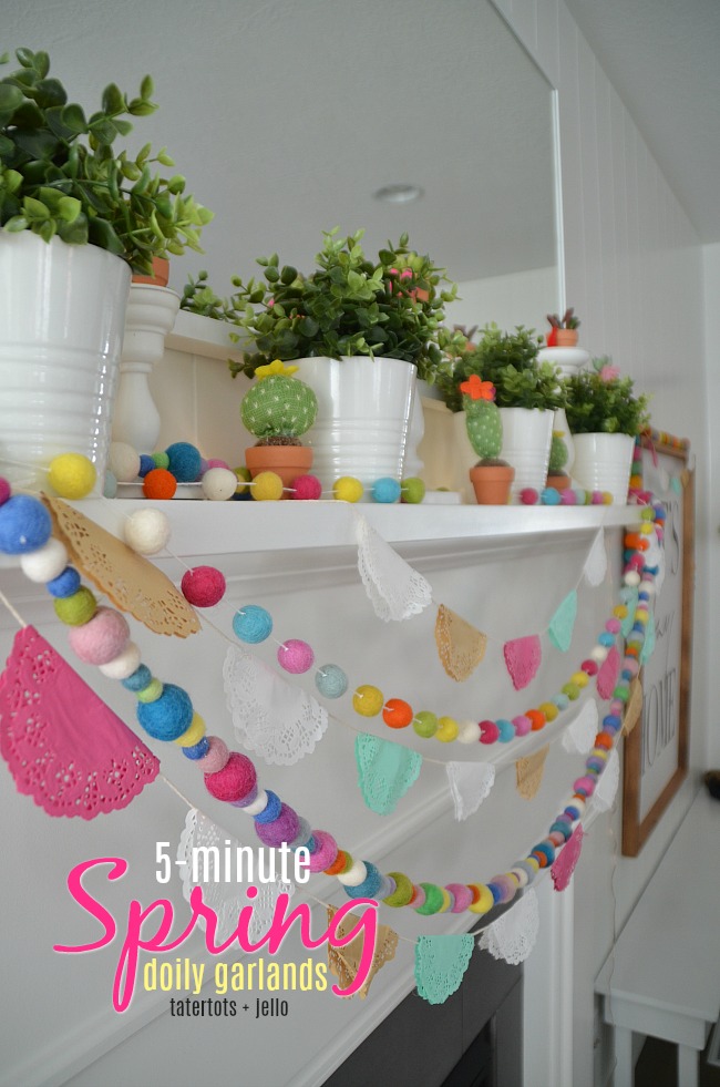 5 Minute Spring Doily Garlands - easy and inexpensive, they will brighten your home for Spring, Summer, Cinco de Mayo and parties!