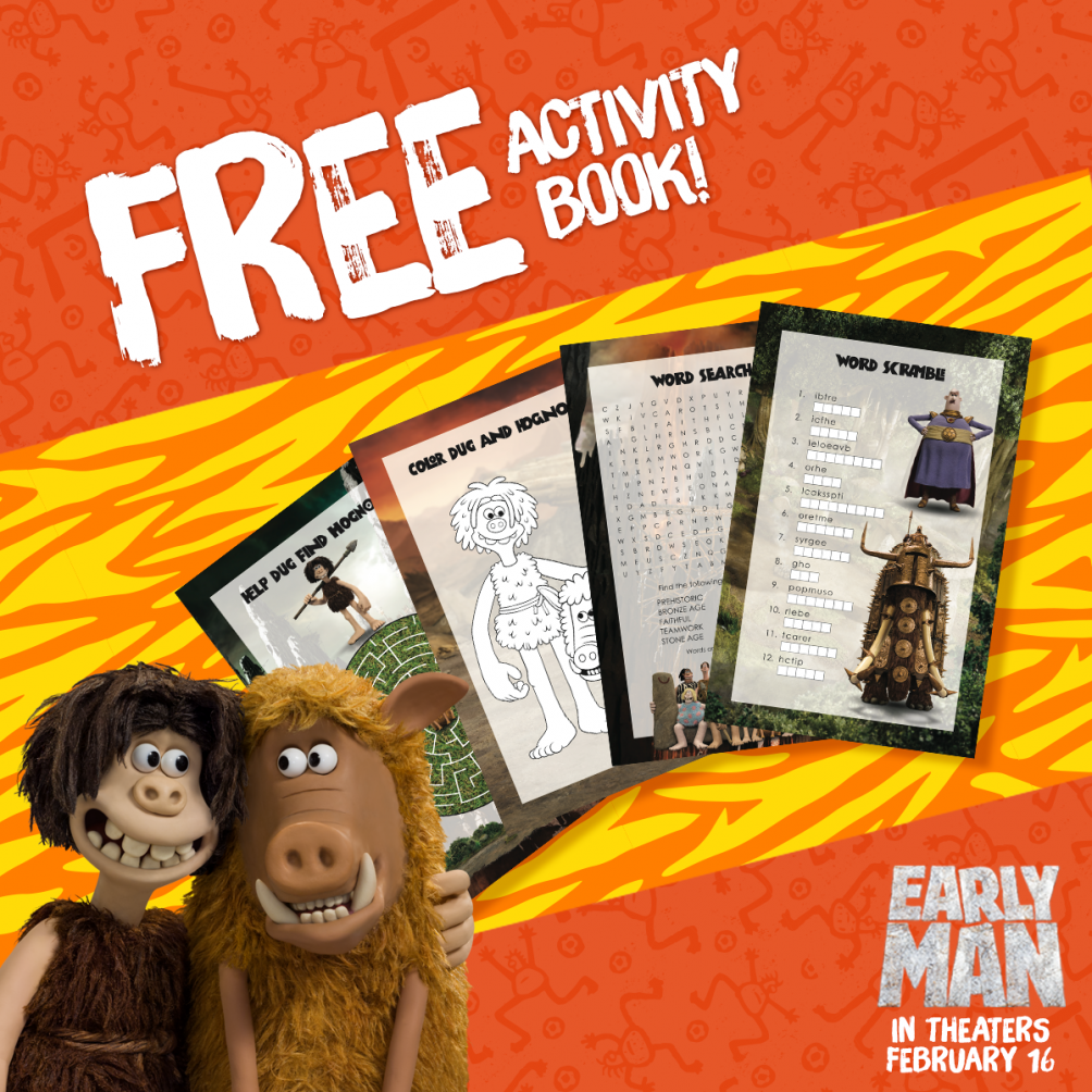 Early Man free activity booklet for kids 
