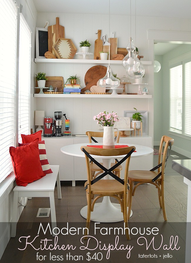 Modern Farmhouse Kitchen Display Wall - make a display wall with kitchen storage!