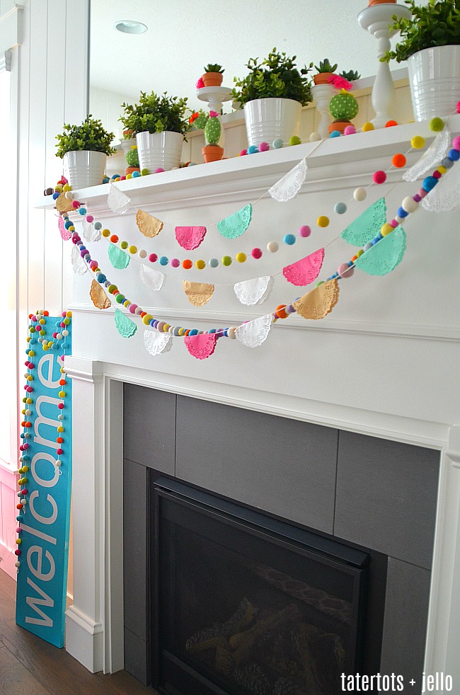5 Minute Spring Doily Garlands - easy and inexpensive, they will brighten your home for Spring, Summer, Cinco de Mayo and parties!