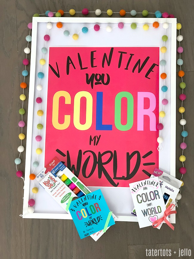 Coloring Valentines printable tags and poster - print off these printable valentine gift ideas to give as a non-candy gift this year !