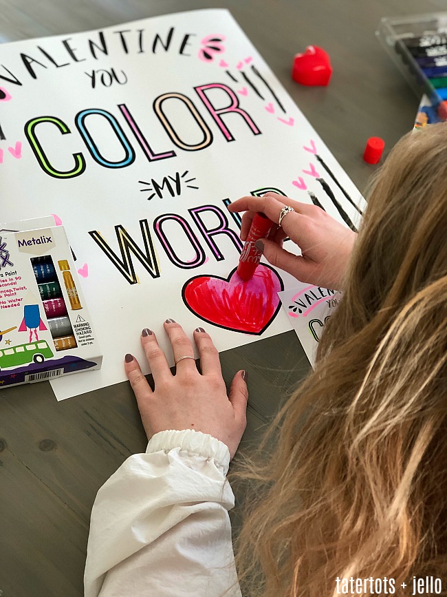 Coloring Valentines printable tags and poster - print off these printable valentine gift ideas to give as a non-candy gift this year !