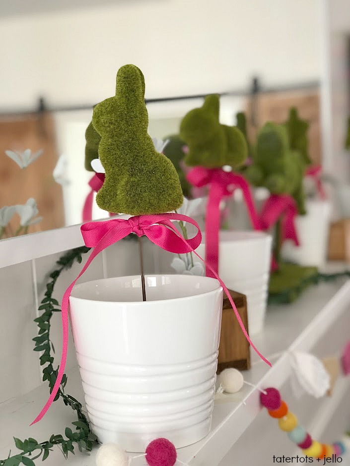 Easy Bunny Spring Topiaries - easy to make and a beautiful way to bring spring into your home!